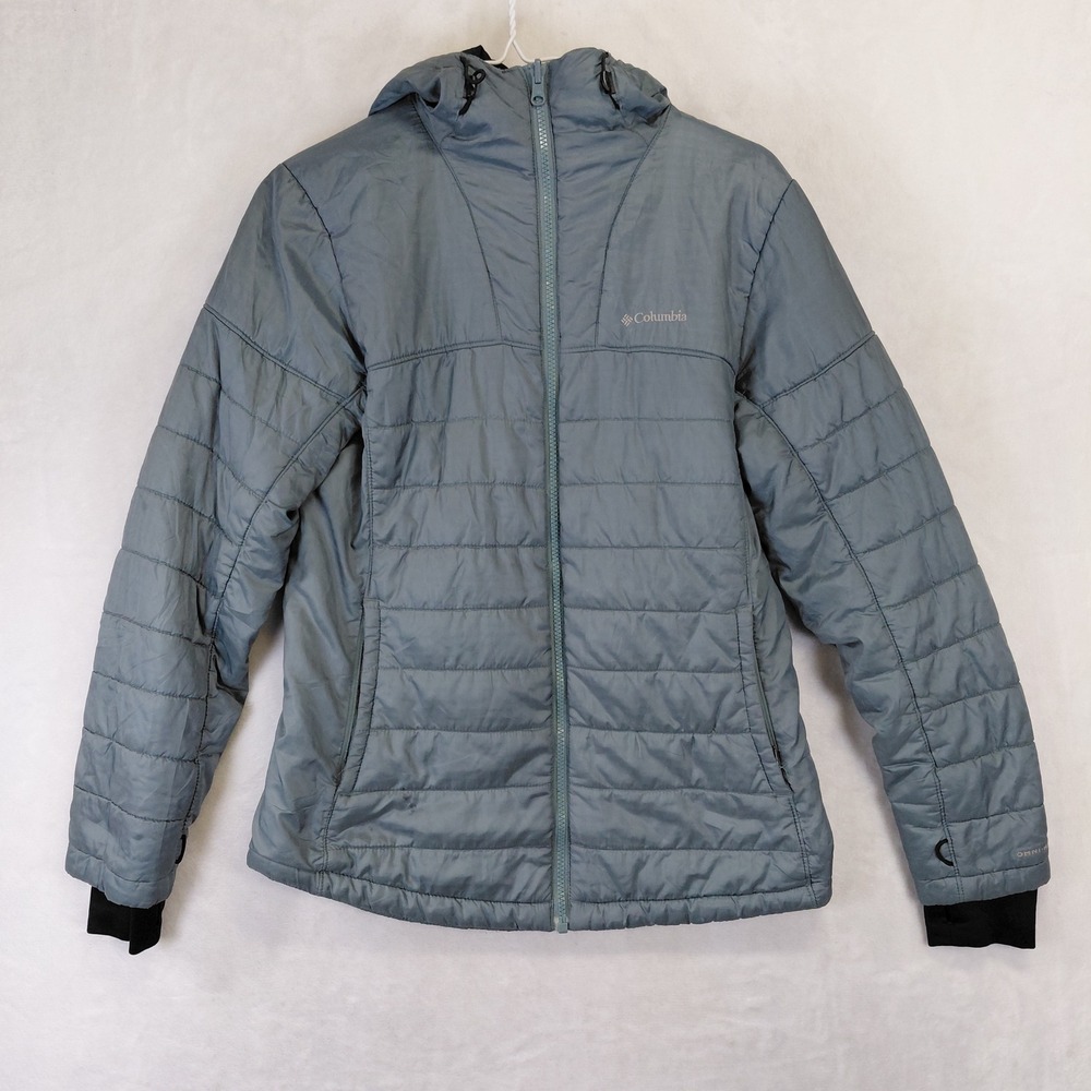 Columbia Omni-Heat Interchange Puffer Jacket Blue Gray Hooded Women Small
